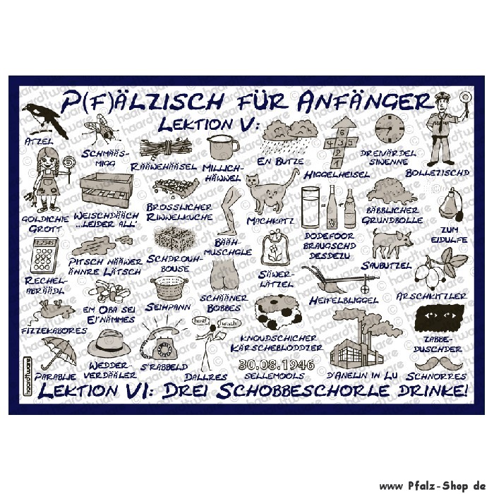 Postkarte Pfälzisch für Anfänger Lektion 5-6 blau